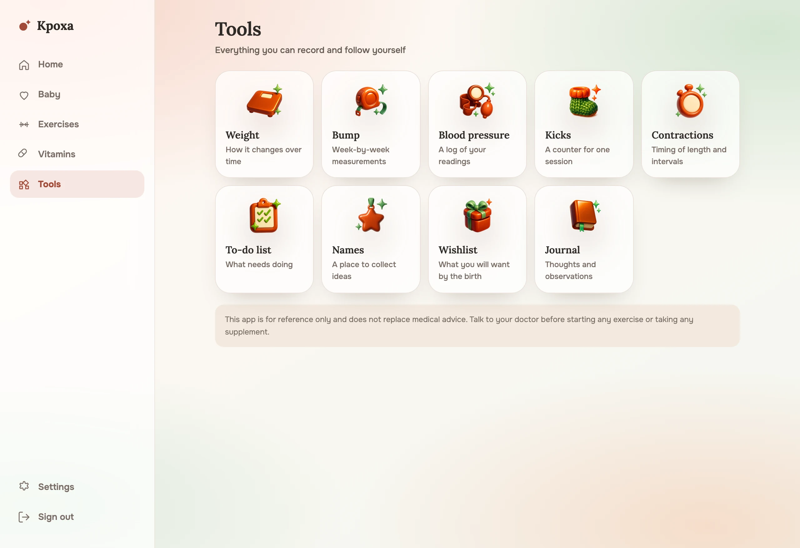 The “Tools” section in the app